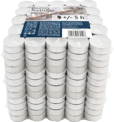 Obrázek produktu pro Hofer Čajové svíčky Bílé svíčky - 300 kusů (3x100) - Ø 38 mm - Dlouhá doba hoření 5 hodin - Neparfémované čajové svíčky