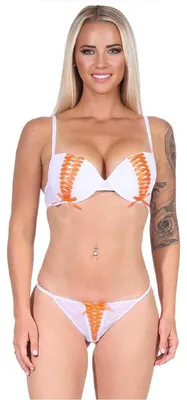 Produktbild von Damen Dessous Set Bügel BH Slip Push-Up String-Tanga Unterwäsche Orange 80 Cup A