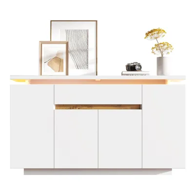 Produktbild von Merax Kommode Sideboard mit LED-Beleuchtung, 1 Schublade, 4 Türen, Viel Stauraum für Wohnzimmer, Flur oder Küche, Anrichte, Weiß, 140 x 40 x 80 cm