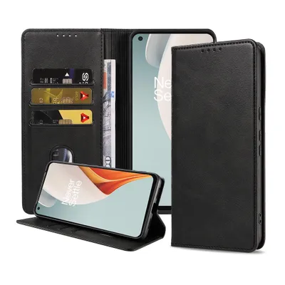 Productafbeelding van Smartphonica telefoonhoesje, geschikt voor OnePlus Nord.Kunstleren hoesje met magnetische sluiting en pasjeshouders, type "book case" met klepje - zwart