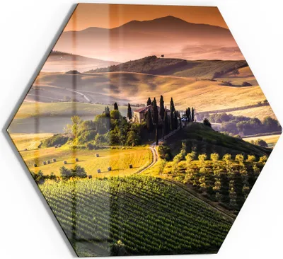Produktbild von DEQORI Glasbild Echtglas 40x35 cm 'Toskana Panorama' Wandbild Bild modern Deko