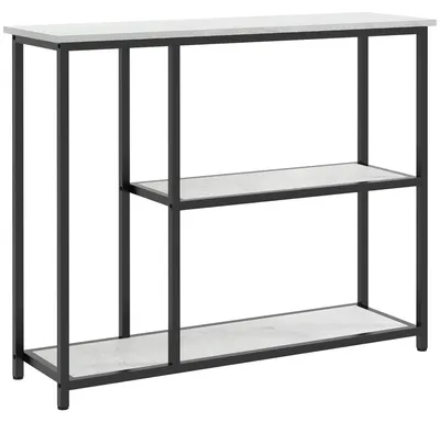 Productafbeelding van Consoletafel in industrieel design, 2 planken, marmerlook, zwart + wit