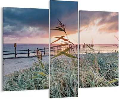 Produktbild von Bild auf Leinwand - Leinwandbild - 3 Teile - Strand Gras Horizont - 95x80cm - Wand Bild - Wanddeko - Wandbilder - Leinwanddruck - Bilder - Wanddekoration - Leinwand bilder - Wandbild - CB95x80-4625