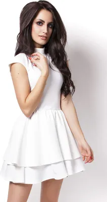 Produktbild von Ausgestelltes Kleid Rorna, Ecru, Größe 38, mit Stehkragen und mehrlagigen Rüschen