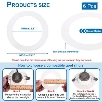 Produktbild von 96 mm ID x 132 mm OD Goof Ringe, 6 Stš¹ck Laufringe, Lichtabdeckung Beleuchtungsk?rper fš¹r Einbaustrahler Decken- und Wandlampen Beleuchtung Downlight LED, Mattwei?