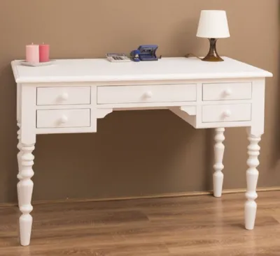 Produktbild von Casa Padrino Landhausstil Schreibtisch mit 5 Schubladen Weiß 130 x 65 x H. 83 cm - Massivholz Sekretär im Landhausstil - Büro Möbel - Massivholz Möbel - Landhausstil Möbel