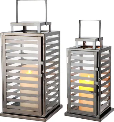 Image de Lot de 2 lanternes en acier inoxydable noir