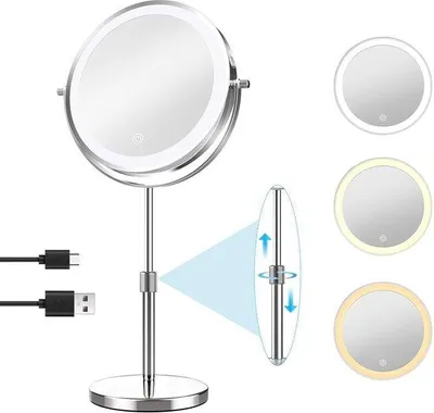Image de Miroir de maquillage réglable de 20 cm, grossissement 1X/10X, 3 couleurs d'éclairage