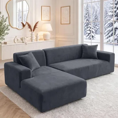 Immagine prodotto di Copertura per divano a forma di L, per 2 posti + chaise longue, colore grigio, in velluto
