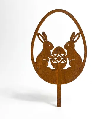 Produktbild von Osterhasen mit Ei 20 x 6 x 1 cm - Metall Dekofigur in Edelrost Optik - Osterdeko für Garten und Wohnraum - Rustikale Frühlingsdekoration