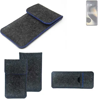 Produktbild von K-S-Trade Handy-Hülle Schutz-Hülle kompatibel mit Motorola Edge 2024 Filztasche Pouch Tasche Case Sleeve Filzhülle dunkelgrau, blauer Rand