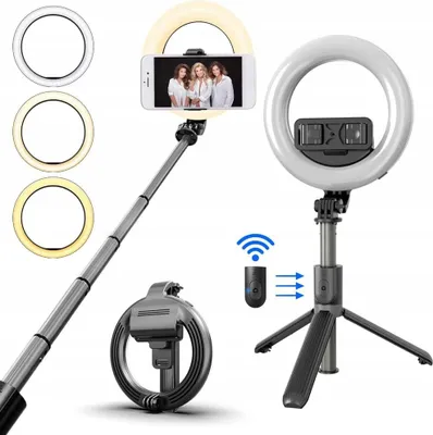 Image de Perche à selfie, lampe annulaire LED, trépied