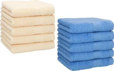 Produktbild von Betz 10 Stück Seiftücher 30x30 cm PREMIUM 100% Baumwolle Farbe: beige und hellblau