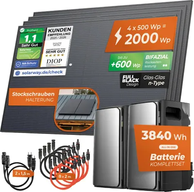 Produktbild von SOLARWAY Balkonkraftwerk 2000 Watt Duo | EcoFlow STREAM Max 3840 Wh Batterie Set