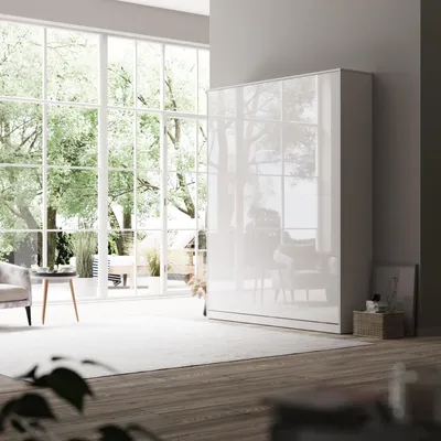 Produktbild von SMARTBett Schrankbett Classic160 Vertikal  Weiss/Weiss Hochglanz