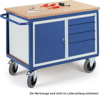 Produktbild von Rollcart Werkstattwagen mit Stahlschrank und 4 Schubladen 600kg Tragkraft