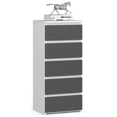 Produktbild von Kommode Wohnzimmer Schlafzimmer 40 cm 5 Schubladen B40 x H92 x T35 cm Weiß-Grau