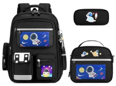 Produktbild von Schulranzen Set 3-teilig für Jungen mit Lunchbag und Federmäppchen, Schwarz
