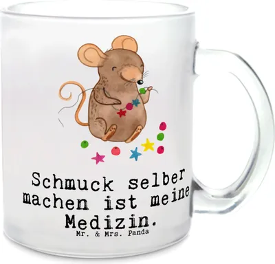 Produktbild von Mr. & Mrs. Panda Trinkglas Maus Schmuck selber machen - Transparent - Geschenk, Haferl, Häferl, Pott, DIY, Teetasse, Tee Tasse, Basteln, aus Glas