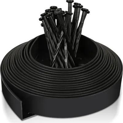 Produktbild von TolleTour Flexible Rasenkante 10m x 5cm mit 30 Erdanker aus Kunststoff zur Verankerung Beetumrandung Beeteinfassungen Schwarz