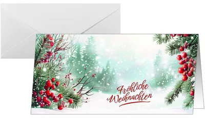 Productafbeelding van Kerstkaart, formaat DL, 250g, 25+25 stuks, Scandinavische sneeuwprint, inclusief enveloppen
