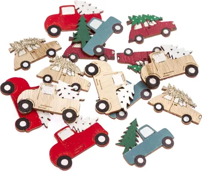 Image de Voitures en bois avec sapin de Noël 15pcs multicolore - DPCraft