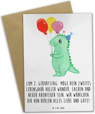 Produktbild von Mr. & Mrs. Panda Grußkarte 2. Geburtstag Wünsche - Weiß - Geschenk, osterkarten, babykarte, von Herzen, hochzeitskarten, Wunder, osterkarte, Happy Birthday, Kinderfreude