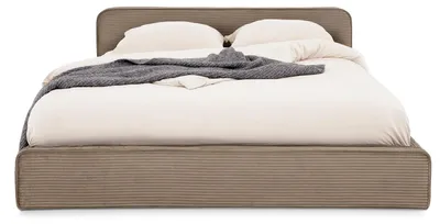 Produktbild von Polsterbett CURSIO mit Lattenrost 140x200, Taupe – Bett mit Polsterung in Cordoptik, Holzrahmen mit Metallrohr, stabiles Doppelbett inklusive Lattenrost, kleine schwarze Kunststofffüße
