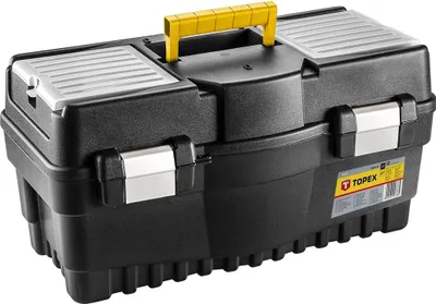 Produktbild von TOPEX Profi Werkzeugkasten 22" (54,7 x 27,1 x 27,8 cm) Organizer, Verschließbare Fächer, Alu-Klammern, Kunststoffgriff, Buckle, Lightweight Kunststoff Werkzeugbox mit Abnehmbarem Tablett