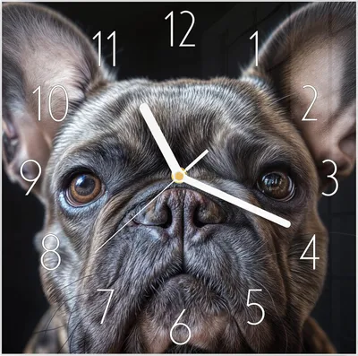 Produktbild von Wanduhr aus Glas mit Motiv Bulldoggenportrait- 30 x 30 cm - inkl. Aufhängesystem