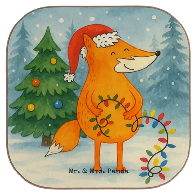 Produktbild von Mr. & Mrs. Panda Tischuntersetzer Fuchs Weihnachten Design - Weiß - Geschenk, Heiligabend, Becheruntersetzer, Getränkeuntersetzer, Weihnachtsmann, Coaster, Winter