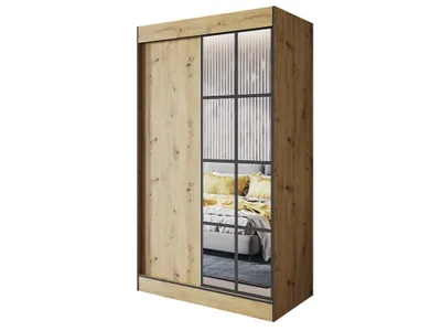 Produktbild von Easy4You S2 120 cm Artisan Schiebetüren Kleiderschrank 120x206x65 cm mit Spiegel - Schlafzimmermöbel, Aufbewahrung - Mehrzweckschrank