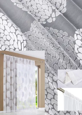 Produktbild von Gardine Store Jacquard Fabio HxB 120x300 cm Kräuselband Universalband Weiß Kreismuster Transparent Voile Vorhang Wohnzimmer, 13143