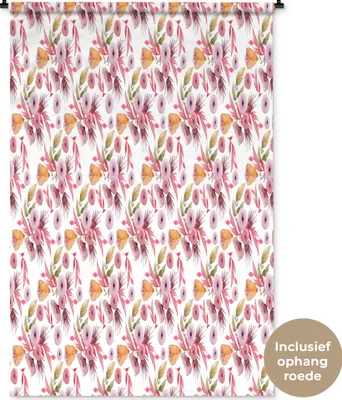 Produktbild von MuchoWow® Wandteppich Wandbehang Blumen - Rosa - Farben - Aquarell 120x180 cm Tapisserie Dekoration Wandtuch - Schlafzimmer - Dekorationen für das Haus