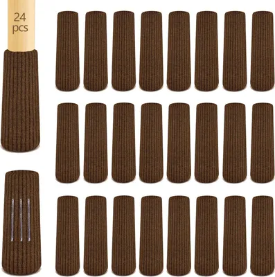 Produktbild von Stuhlbeinsocken aus gehäkeltem Filz, 24 Stück, braun, rutschfest, für Möbelbodenschutz
