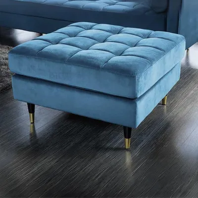 Produktbild von Moderner Hocker COMFORT 80cm blau Samt Taschenfederkern