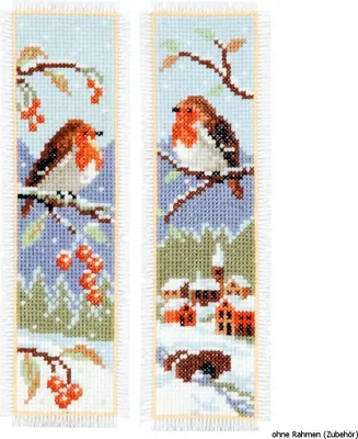 Produktbild von Vervaco Lesezeichen Kreuzstich Stickpackungen Gezählter Kreuzstich Set Rotkehlchen 2er DIY Set Erwachsene Sticken Lesen Zubehör Geschenk Zählmusterpac