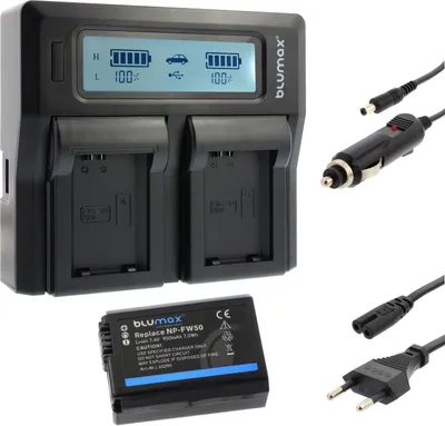 Produktbild von 1x Akku + Lader für Sony NP-FW50  Alpha 5000 6000 6500  7R 7S 7R II  950 mAh
