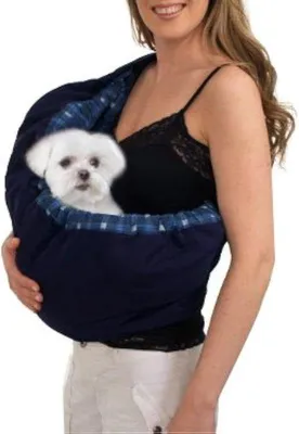Produktbild von Famanu Sling Carrier Tragetasche für kleine Hunde und Katzen - Verstellbare Schultertasche für Outdoor-Aktivitäten, Blau kariert