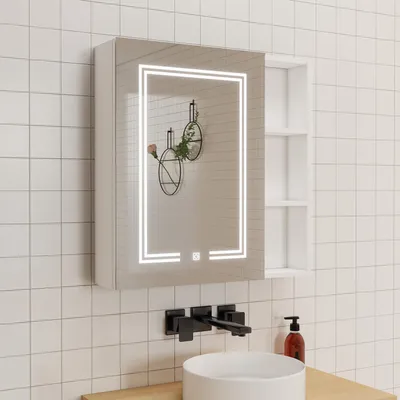 Produktbild von LED Spiegelschrank mit Seiteschrank 80x70 cm, beschlagfrei, mit 3 dimmbaren Lichtfarben, Rasiersteckdose, IP44 - Weiß matt