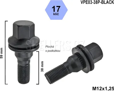 Produktbild von 1x Schwarz Flachbund Radschraube, M12x1.25, Gewindelänge: 19mm SW17, DACROMET