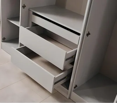 Zdjęcie produktu dla Komplet do sypialni: stolik nocny, łóżko, szafa. Kolor: beżowy. Styl: nowoczesny. Nowy produkt