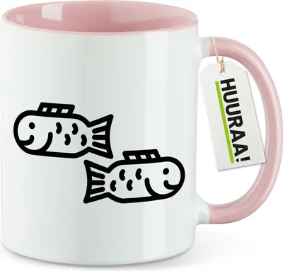 Produktbild von Huuraa Kaffeetasse Fische Sternzeichen Symbol 330ml Rosa Keramik Kaffeebecher Geschenkidee