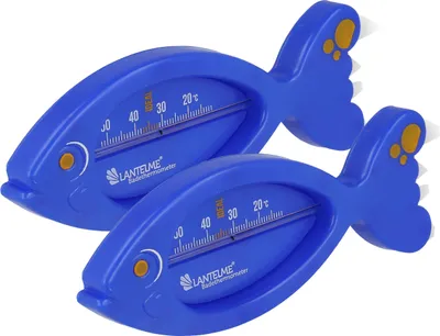 Produktbild von 2 Stück Badethermometer Set Fisch Blau für sicheres Baden in Badewanne für Baby Kleinkinder Kinder Analog Bade Thermometer bis 52°C Wassertemperatur