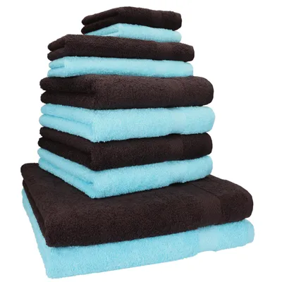 Produktbild von Betz 10-tlg. Handtuch-Set PREMIUM CLASSIC 2 Duschtücher 4 Handtücher 2 Gästetücher 2 Seiftücher Farbe: dunkelbraun & türkis