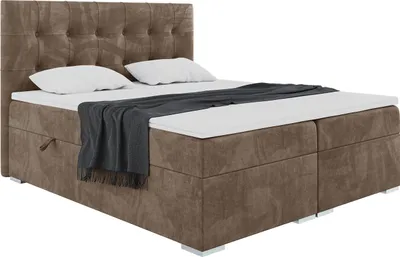 Produktbild von MEBLINI Boxspringbett mit Bettkasten - Gepolstert Doppelbett mit Matratze und Topper - Polsterbett mit Stauraum - Bett mit Kopfteil - Stauraumbett - DENIZ - 180x200 - H3/Braun Samt