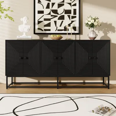 Obrázok produktu pre Komoda s 3 dvojitými dvierkami, matná čierna farba, rozmer 160x38x75,5 cm