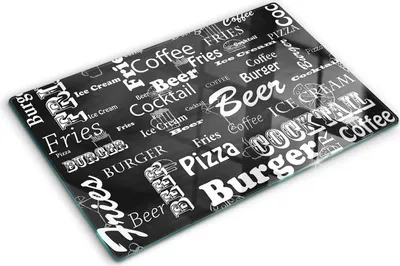 Produktbild von Tulup Glas Herdabdeckplatte - 80x52 cm - Glaskeramikkochfeld-Abdeckung Spritzschutz Glasabdeckplatte - Einteilig - Sprüche - Menü Restaurant - Schwarzweiß