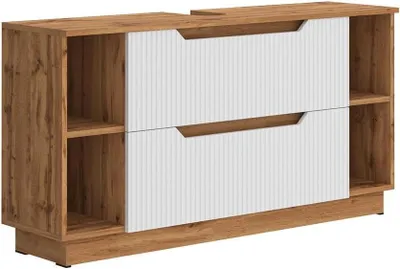 Image de Meuble sous vasque - Meuble de salle de bain - Organisateur de salle de bain - Avec deux tiroirs - 119 x 62,5 cm - Blanc