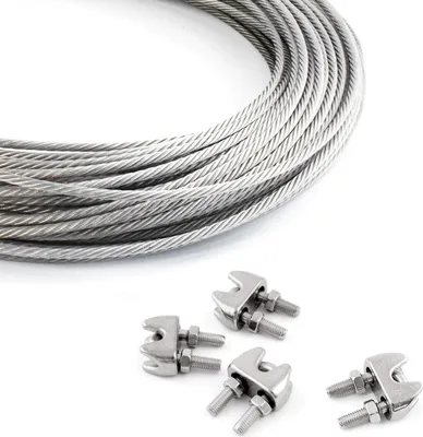 Produktbild von DRAHTSEIL EDELSTAHL + 4 SEILKLEMMEN 2mm 100 Meter   7x19 Edelstahlseil Seil Stahlseil